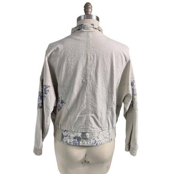 VTG 80s 70s Y2K City Limits Denim Jacket Beige w/Contrasting Floral Accents M - Picture 5 of 8